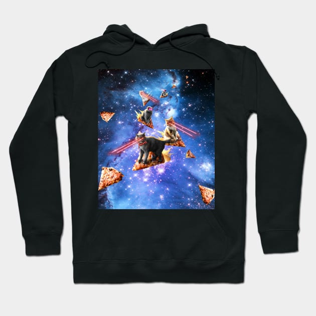 Space Laser Eye Cat Riding Pizza, Galaxy Cats Hoodie by Random Galaxy